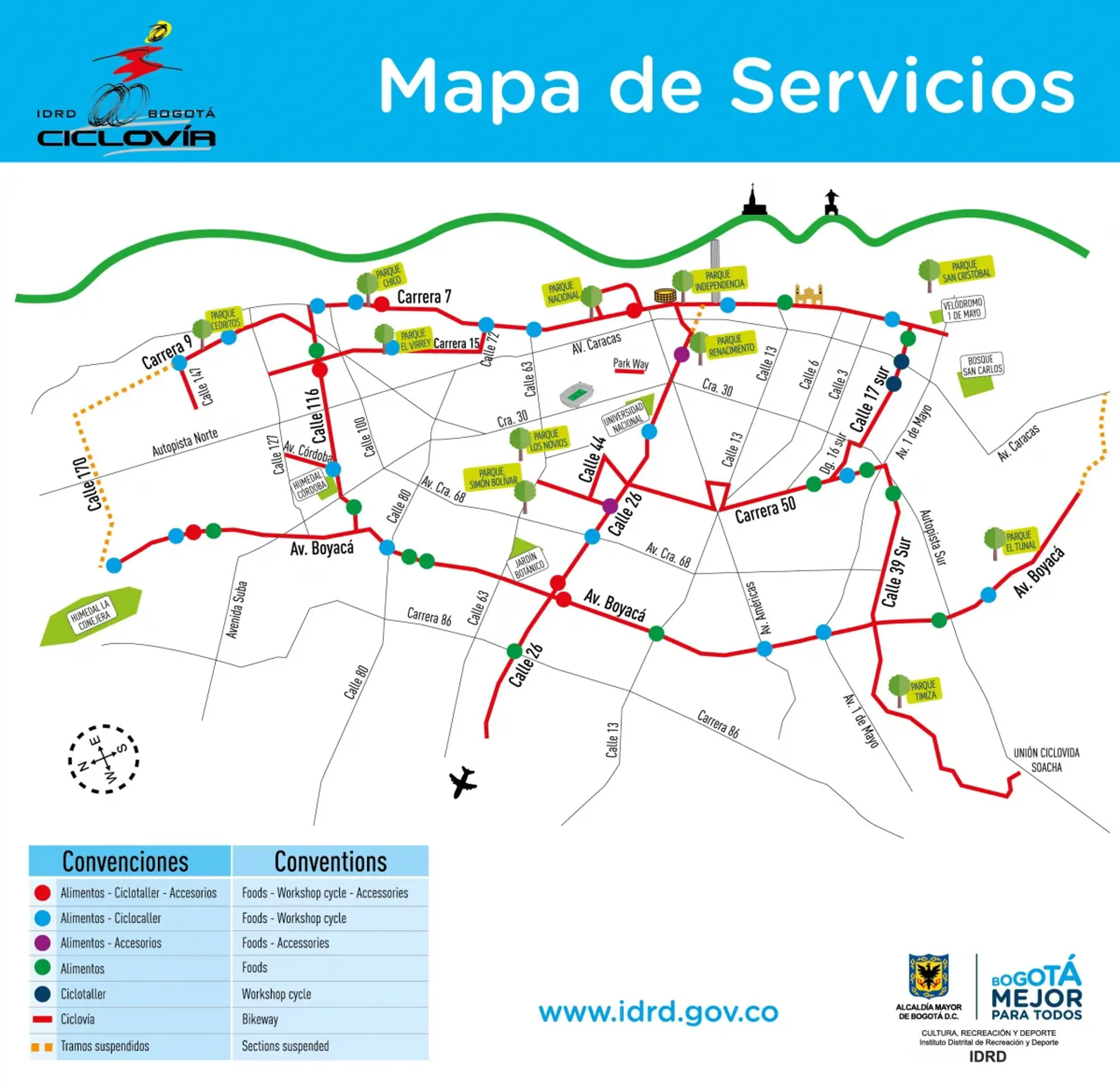 Map of Ciclovia - Bogota, Colombia