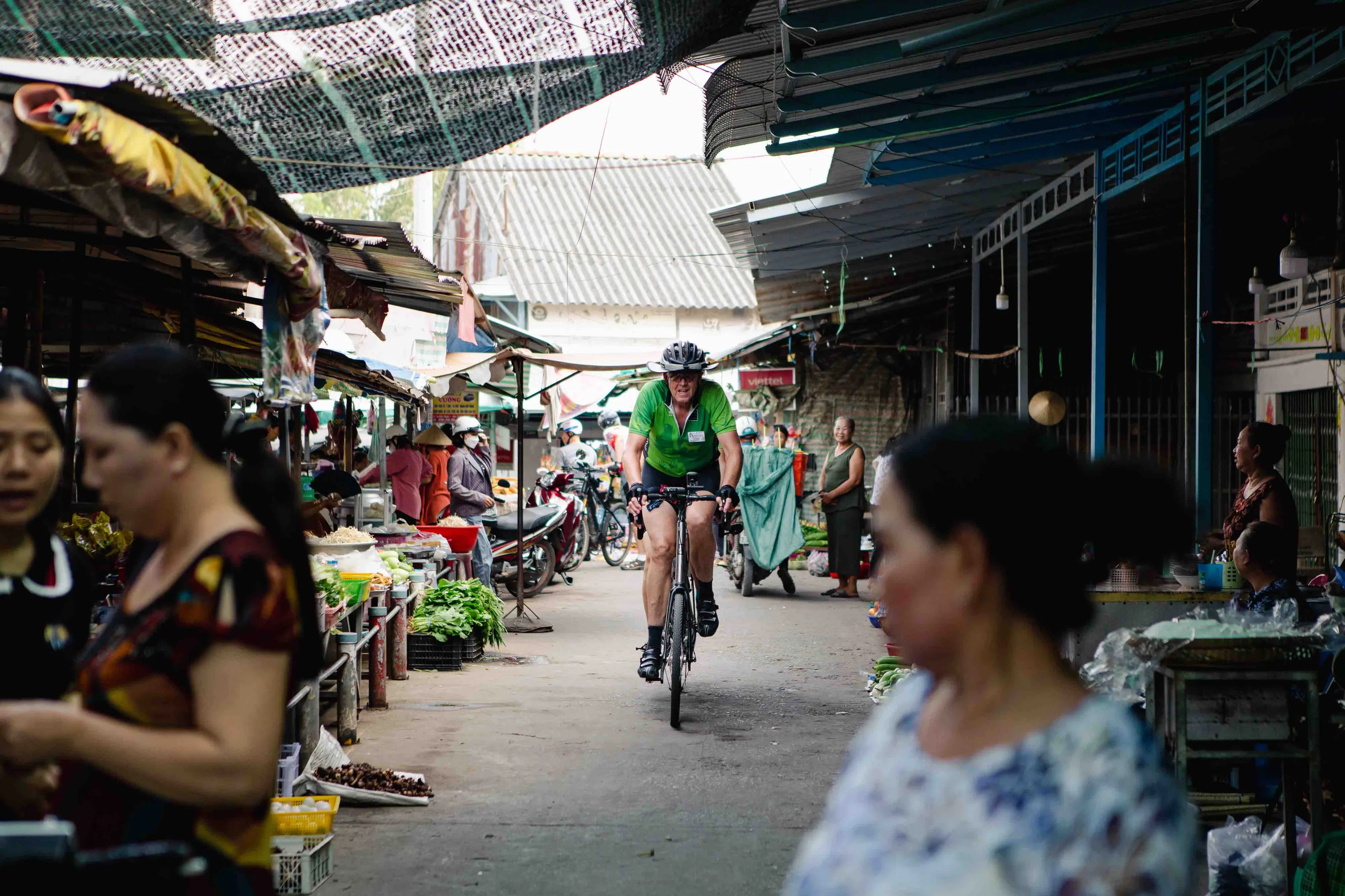 Mr Biker Saiogn, Market of the Mekong Delta Village