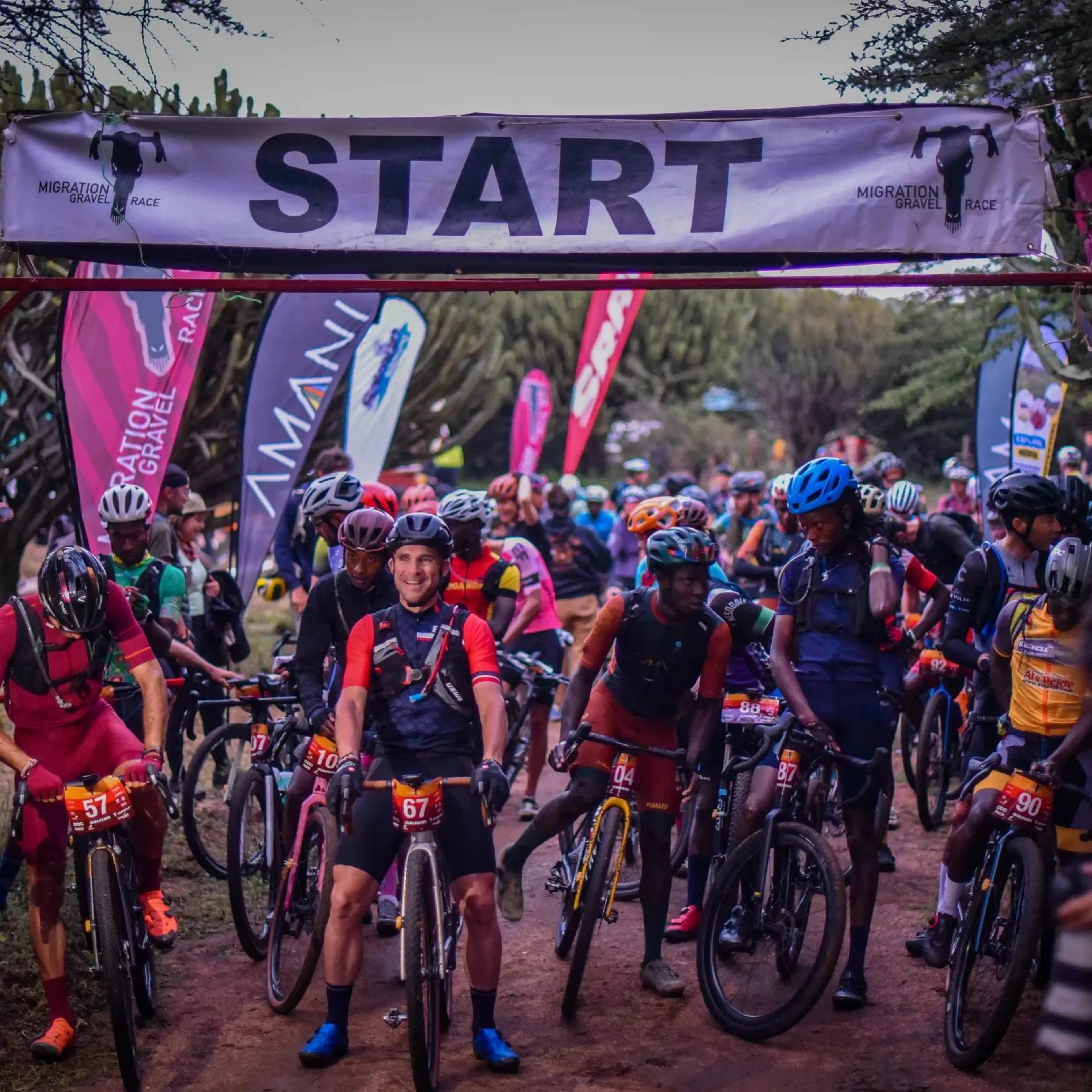 Lining up on the start line to race across the stunning Maasai Mara!