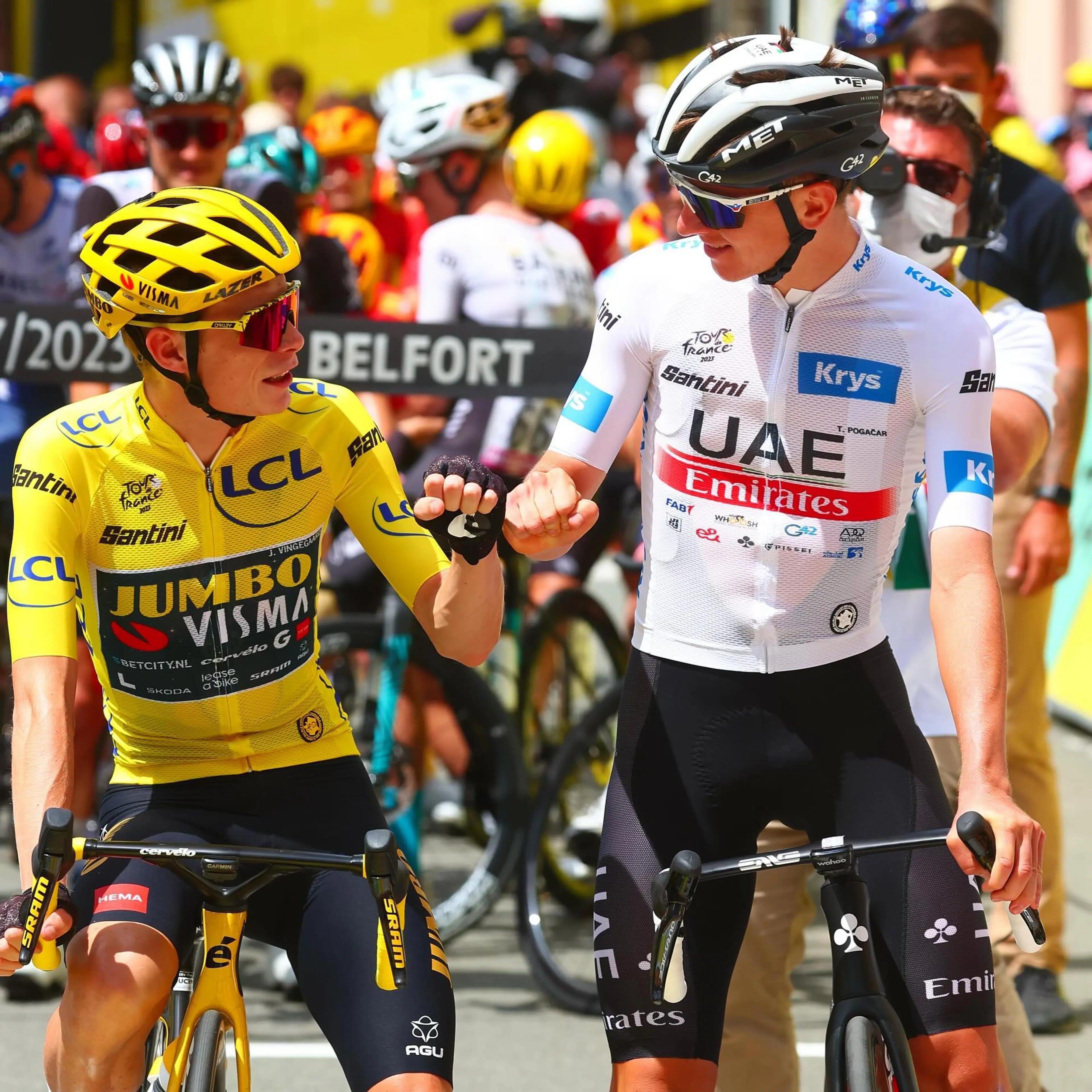 Jonas Vingegaard and Tadej Pogacar in Santini Jersey