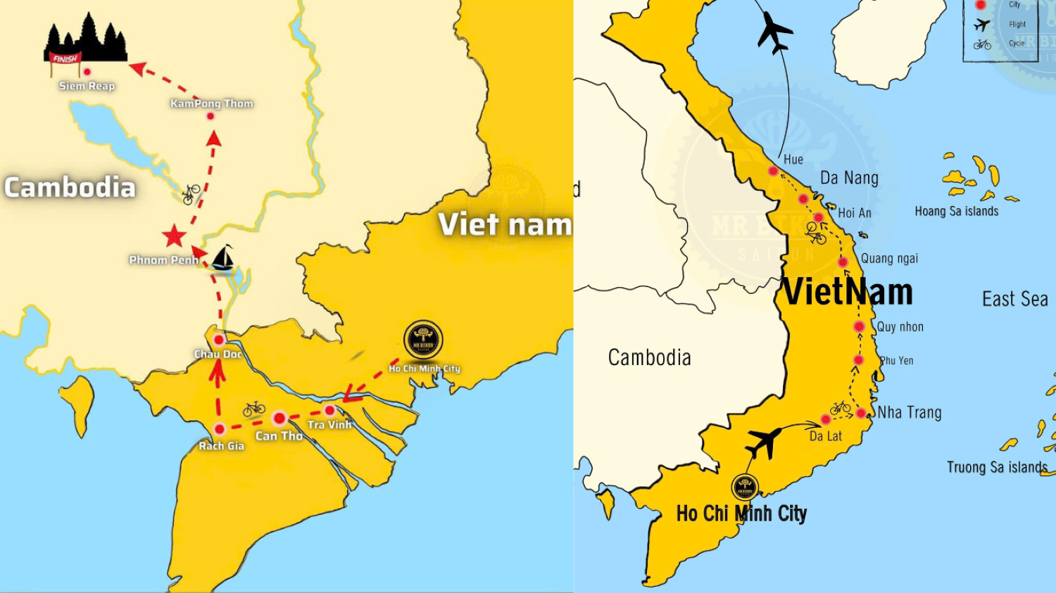 Routes across Vietnam and Indochina